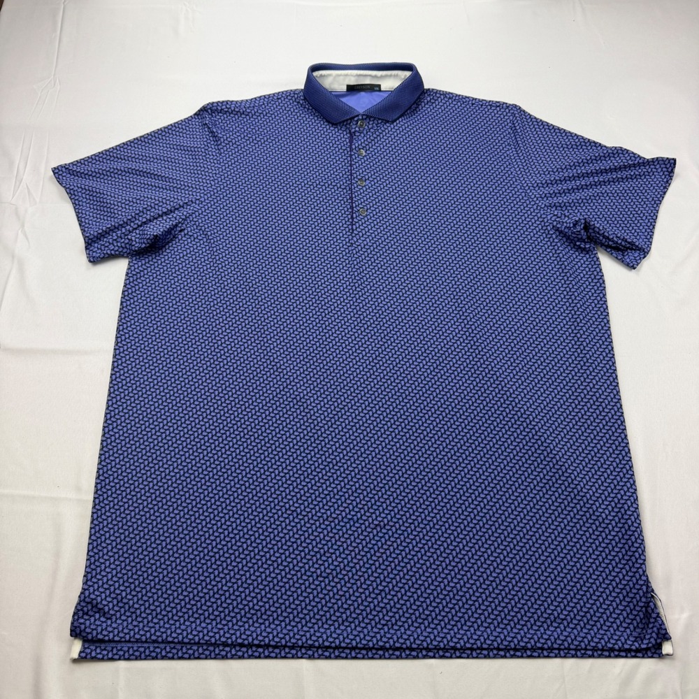 Greyson Polo Shirt Men XXL Blue Wolf Pattern Strawberry Sleeve Logo Performance
